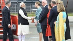 As a special gesture, Danish PM Mette Frederiksen received Prime Minister Narendra Modi at the airport. ANI