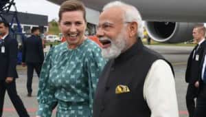 PM Modi being received by Prime Minister of the Kingdom of Denmark Mette Frederiksen, at Copenhagen Airport. ANI 