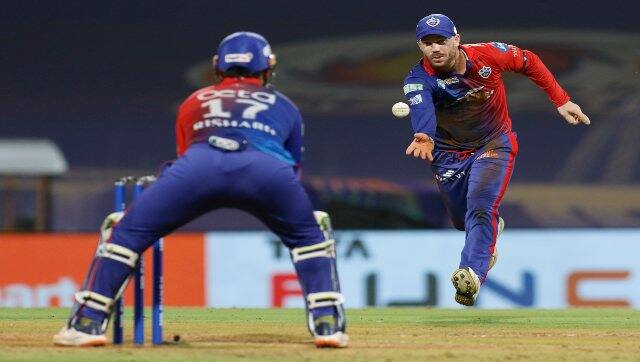 David Warner of Delhi Capitals fields during Match 64 of the IPL 2022 between the Punjab Kings and Delhi Capitals at the DY Patil Stadium in Mumbai on 16 May, 2022. Sportzpics for IPL
