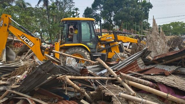 Assam: Day after mob burns down police station in Nagaon, houses of accused demolished Assam: Day after mob burns down police station in Nagaon, houses of accused demolished