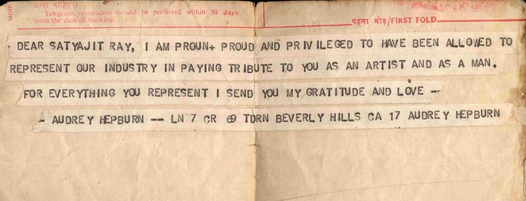 Audrey Hepburn's telegram pre oscar