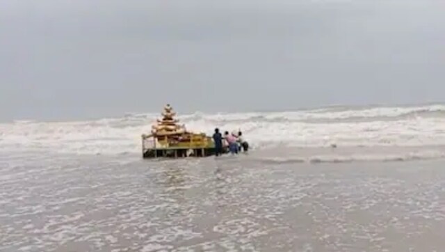Watch | mysterious gold coloured chariot washes ashore in andhra pradesh