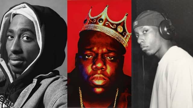(From left) Tupac Shakur, Notorious B.I.G. and Big L. Composite: Wikimedia Commons & AFP