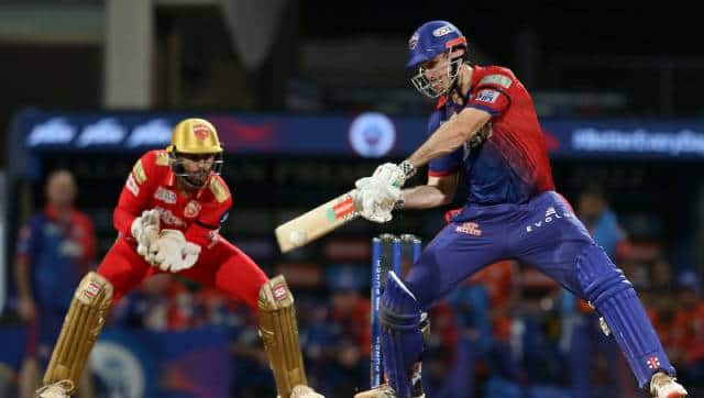 Delhi Capitals' Mitchell Marsh play a shot against Punjab Kings during IPL 2022 match 61 in Navi Mumbai on Monday night. Sportzpics