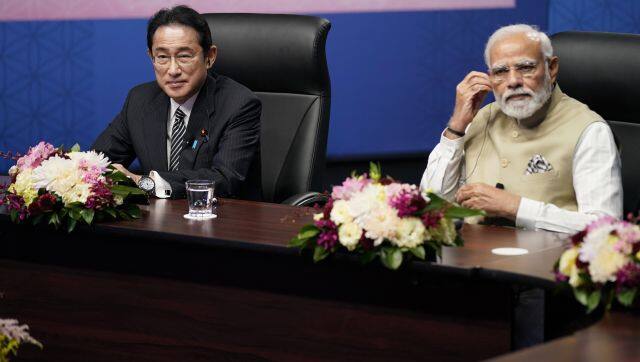 Japanese prime minister Fumio Kishida and Prime Minister Narendra Modi at the Indo-Pacific Economic Framework for Prosperity launch event at the Izumi Garden Gallery 23 May. AP 