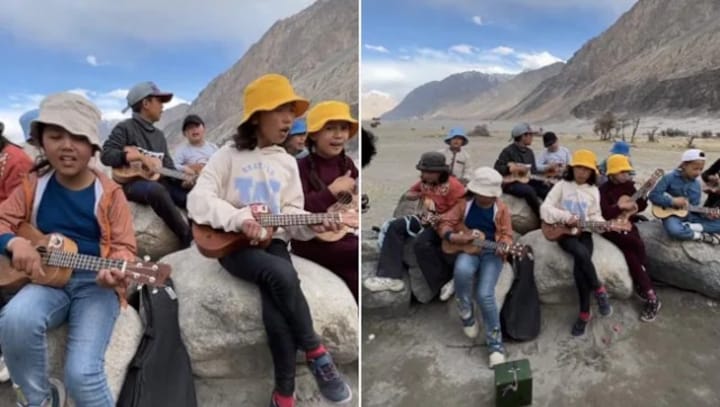 Watch | Kids sing 'Dil Beparvah' amidst Ladakh's Nubra Vally, melts hearts online
