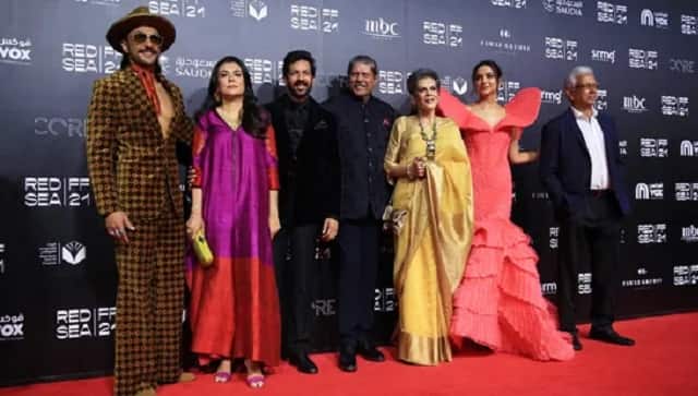 Ranveer Singh, Mini Mathur, Kabir Khan, Kapil Dev, Romi Dev, Deepika Padukone and Mohinder Amarnath at the Red Sea Film Festival in Jeddah.