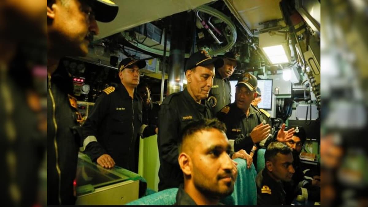 Defence Minister Rajnath Singh takes sea sortie in INS Khanderi Submarine in Arabian Sea