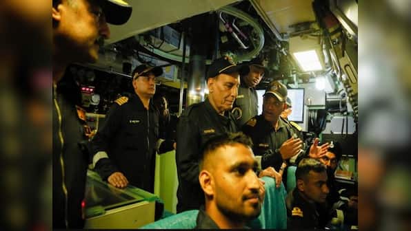 Defence Minister Rajnath Singh takes sea sortie in INS Khanderi Submarine in Arabian Sea