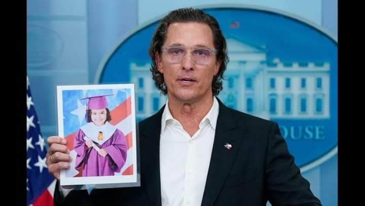 Actor Matthew McConaughey calls for gun legislation in an emotional speech at White House