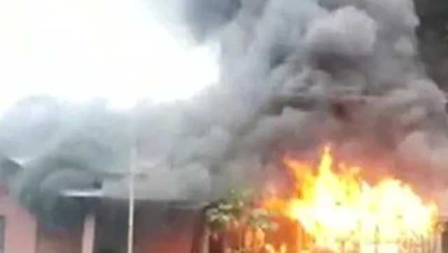 Suspected PFI elements had put the Batadrava Police Station in Assam on fire. Image courtesy News18 Assam North East