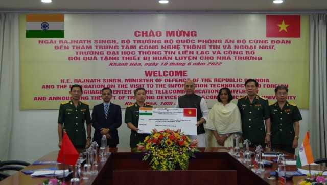 Defence Miister Rajnath Singh visited the Telecommunication University at Nha Trang in Vietnam. Image courtesy Twitter handle of @rajnathsingh