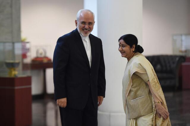 Late Sushma Swaraj with former Iranian foreign minister Mohammad Javad Zarif. AFP