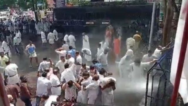 Congress activists clash with police across Kerala demanding CM Pinarayi Vijayan's resignation Congress activists clash with police across Kerala demanding CM Pinarayi Vijayan's resignation