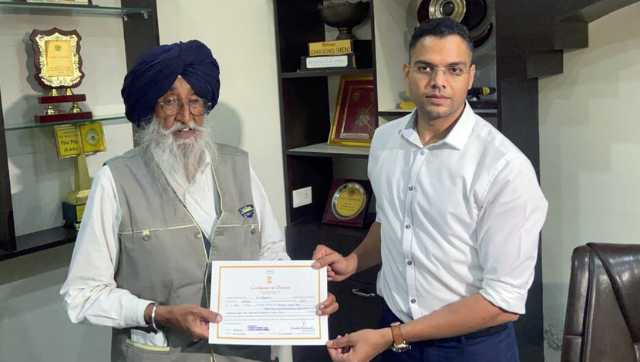Shiromani Akali Dal (SAD) leader Simranjit Singh Mann receives the victory certificate after winning the Sangrur Lok Sabha bypoll, in Sangrur on Sunday. ANI