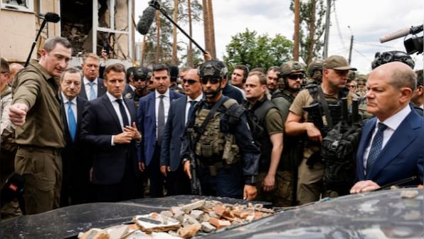 French president Emmanuel Macron visits Kyiv suburb, decries 'massacres' by Russian forces