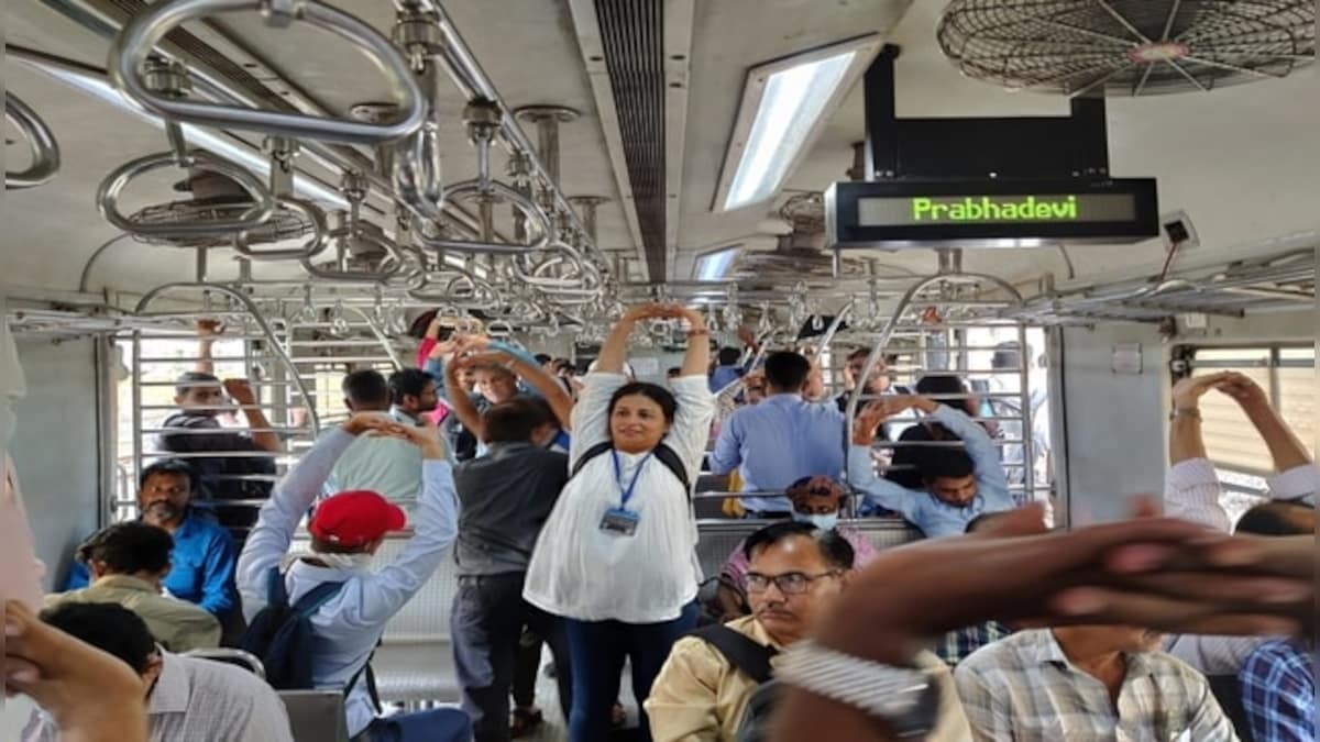 International Day of Yoga 2022: Commuters perform asanas inside Mumbai local, Western Railway shares pictures