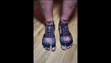 Watch: UK man gets tattooed his favourite Nike sneakers on feet, says tired of paying for shoes