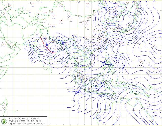 Low Pressure over Odisha and Monsoon trough extending and shifting towards north India: Thai Meteorological department