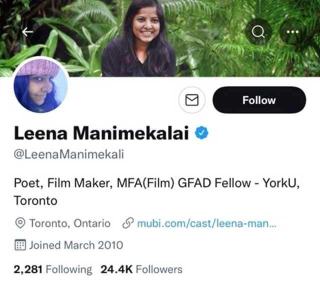 Twitter bio of Leena Manimekalai