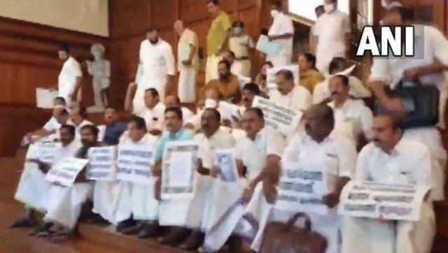 Watch: Opposition MLAs protest outside Kerala Assembly against Saji Cheriyan's anti-Constitution comments Watch: Opposition MLAs protest outside Kerala Assembly against Saji Cheriyan's anti-Constitution comments