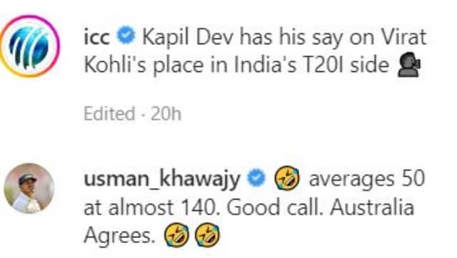 A screenshot of Usman Khawaja’s comment. Image: Instagram screenshot 