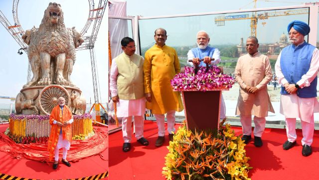 PM Modi unveils national emblem on new Parliament building PM Modi unveils national emblem on new Parliament building