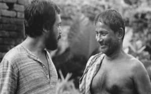 Rajen Tarafdar with Dhritiman Chatterjee in Akaler Shandhaney