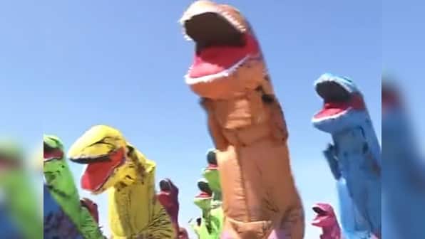 'No wonder dinosaurs became extinct': Twitter reacts to dinosaur beach race in Japanese town