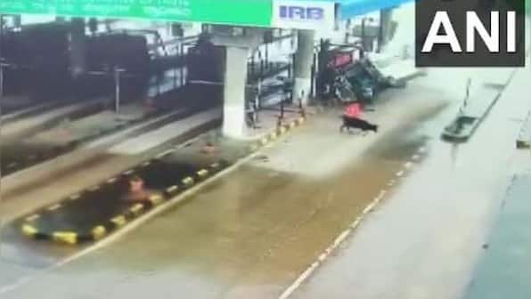 Watch: 4 dead after speeding ambulance crashes at toll booth in Karnataka
