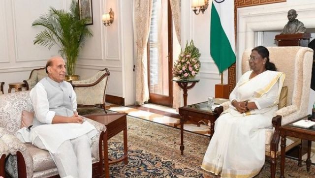 Union defence minister Rajnath Singh calls on President Droupadi Murmu Union defence minister Rajnath Singh calls on President Droupadi Murmu