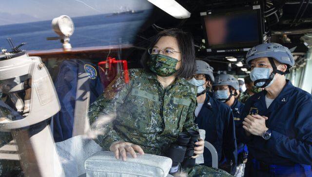 Taiwan's President Tsai Ing-wen onboard a navy ship during inspection of Taiwan's annual Han Kuang exercises. AP