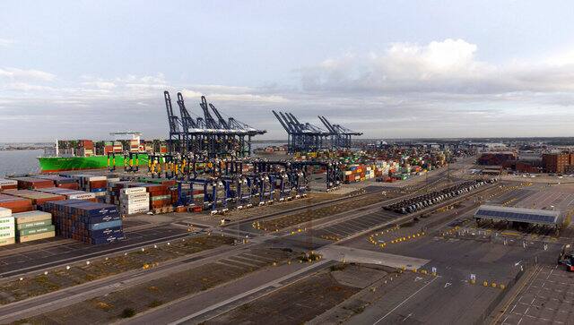 Aerial view of the Port of Felixstowe in Suffolk. AP