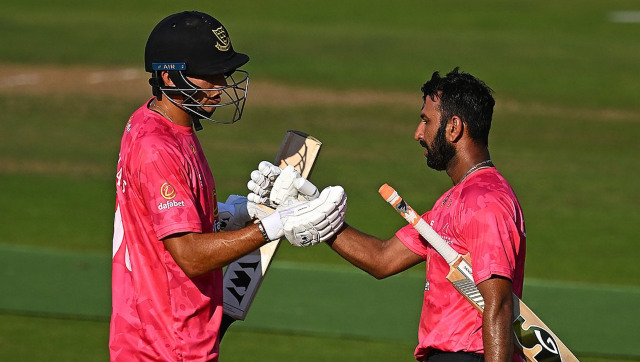 Watch: Cheteshwar Pujara smashes 22 runs in an over for Sussex in Royal London One-Day Cup Watch: Cheteshwar Pujara smashes 22 runs in an over for Sussex in Royal London One-Day Cup