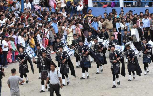 Bagpiper band from Dr Graham’s Homes in Kalimpong. Image courtesy Suchita Pradhan