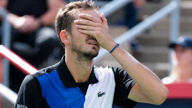 Daniil Medvedev reacts during his match against Nick Kyrgios. AP