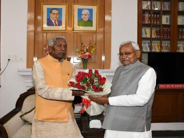 Nitish Kumar with Governor Phagu Chauhan in Patna on Tuesday. ANI