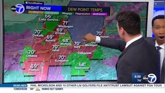 Weather reporter reacts as he discovers TV with touch screen technology