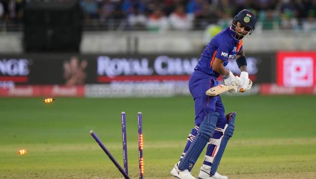 KL Rahul was cleaned up by Naseem Shah for a first-ball zero. AP