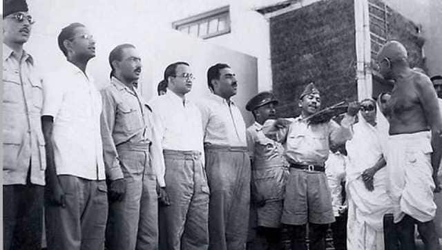 Capt Ram Singh Thakuri and INA Soldiers perform for Mahatma Gandhi. Image courtesy Raju Bista