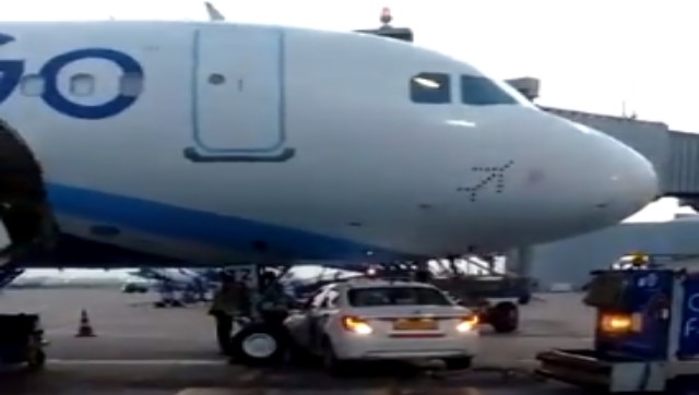 Go First car goes under IndiGo plane at Delhi airport, narrowly avoids collision with nose wheel Go First car goes under IndiGo plane at Delhi airport, narrowly avoids collision with nose wheel
