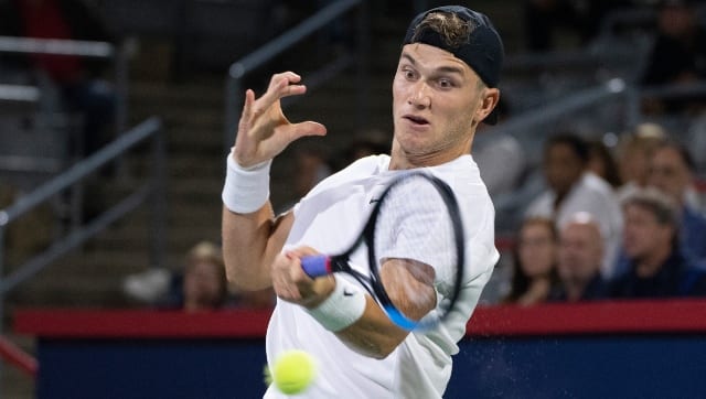 Draper, 20, earned his first career win over a top-10 opponent as he beat Tsitsipas. AP 