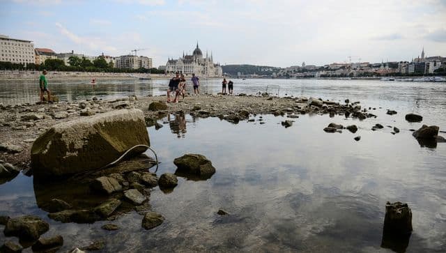 Reduced water levels at River Danube in Hungary bares southern tip of Margaret Island. AP