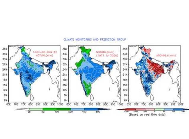 Pan India seasonal spatial rainfall distribution, positive rainfall anomaly in south,west and central India while highly negative in North East and East India
