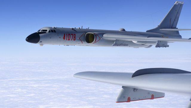 In this photo released by Xinhua News Agency, a Chinese military H-6K bomber is seen conducting training exercises, as the People's Liberation Army air force in November 2017. China's military drills have put Taiwan on the edge. AFP