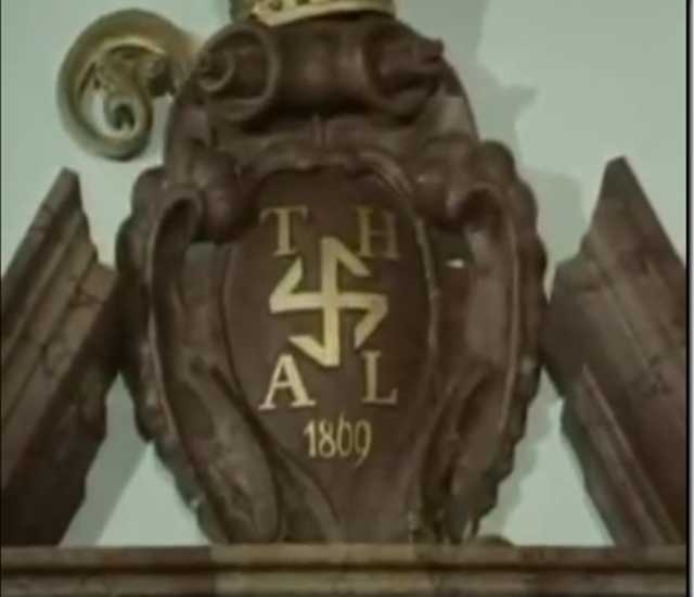 Hakenkreuz or hooked cross at the Benedictine monastery, Lambach Austria. It is here Hitler had studied as a child and had first seen the cross, which he later adopted as his symbol. Image courtesy Monidipa Bose Dey
