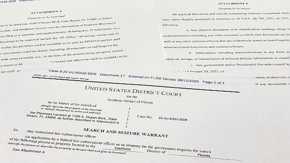 Former President Donald Trump mixed top secret documents with magazines, other items, according to FBI affidavit