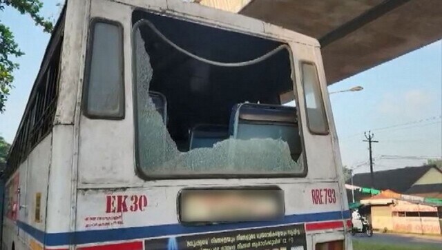 One of the many damaged KSRTC buses. ANI