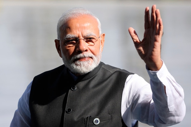 Prime Minister Narendra Modi arrives to attend the Shanghai Cooperation Organization (SCO) summit in Samarkand, Uzbekistan, Friday. AP