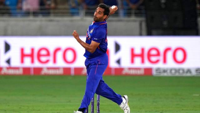 Bhuvneshwar Kumar in action during India vs Afghanistan Super Four match of Asia Cup 2022 in Dubai on Thursday. AP